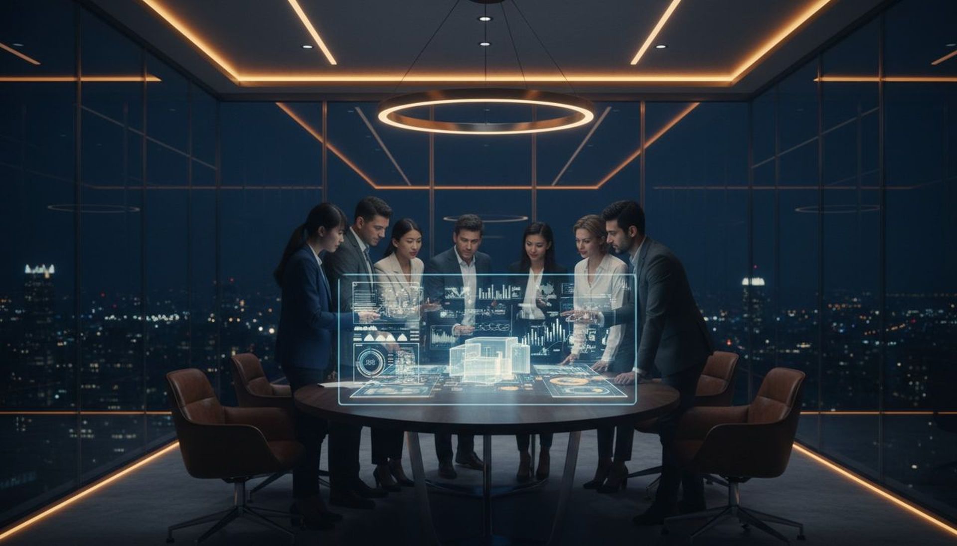 BayLife Ventures about hero - team collaborating around holographic display